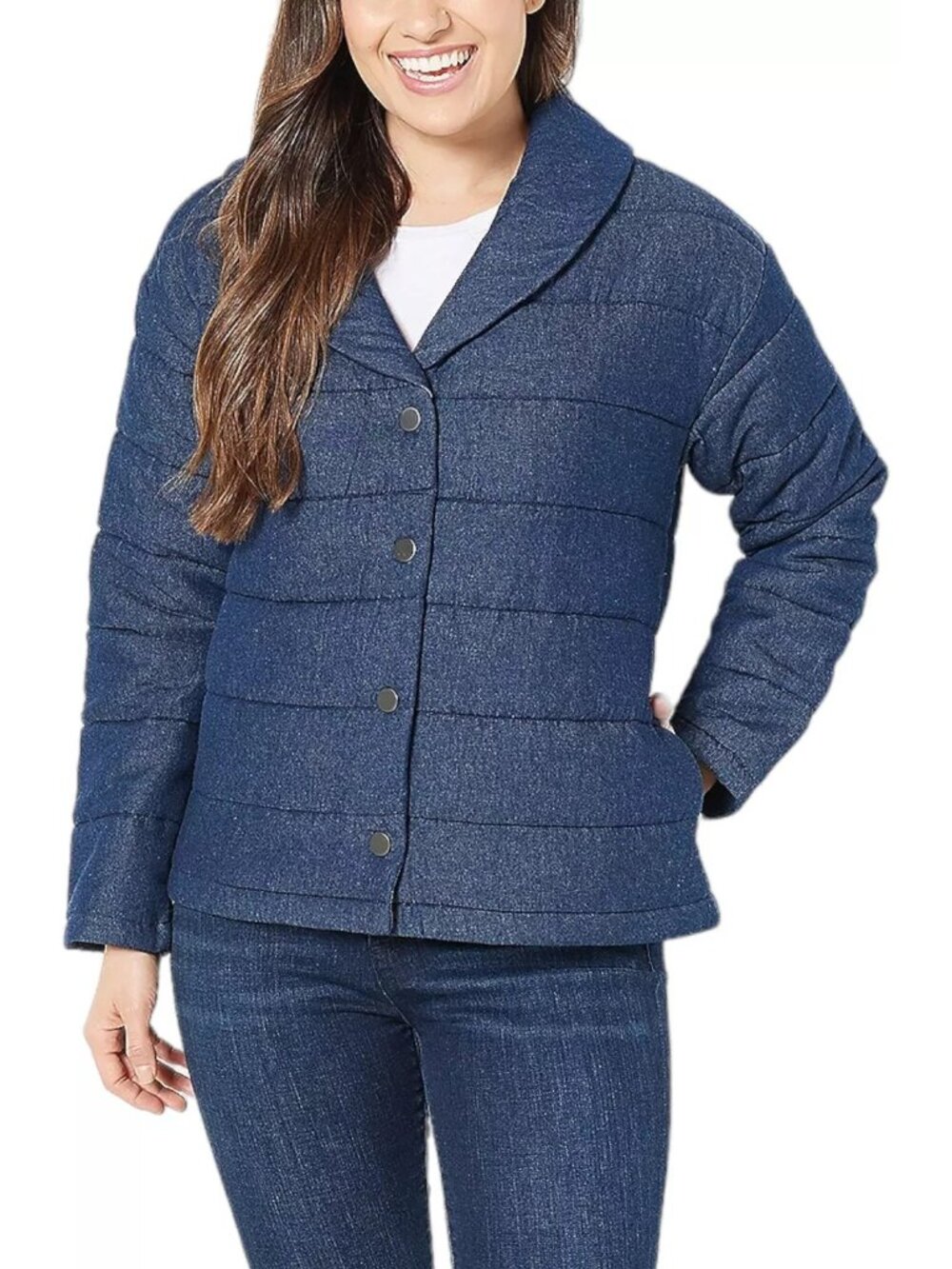 Isaac Mizrahi Live Jacket Large True Denim Quilted Shawl Dark Indigo Blue NEW